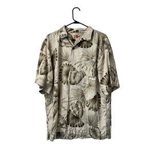 Hilo Hattie Hawaiian Shirt Mens‎ Size M Leaf Palm Short Sleeve Button Up Silk